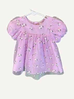 Cat & Jack Baby Girl Lavender Floral Tulle Dress Puff Sleeve 6-9M